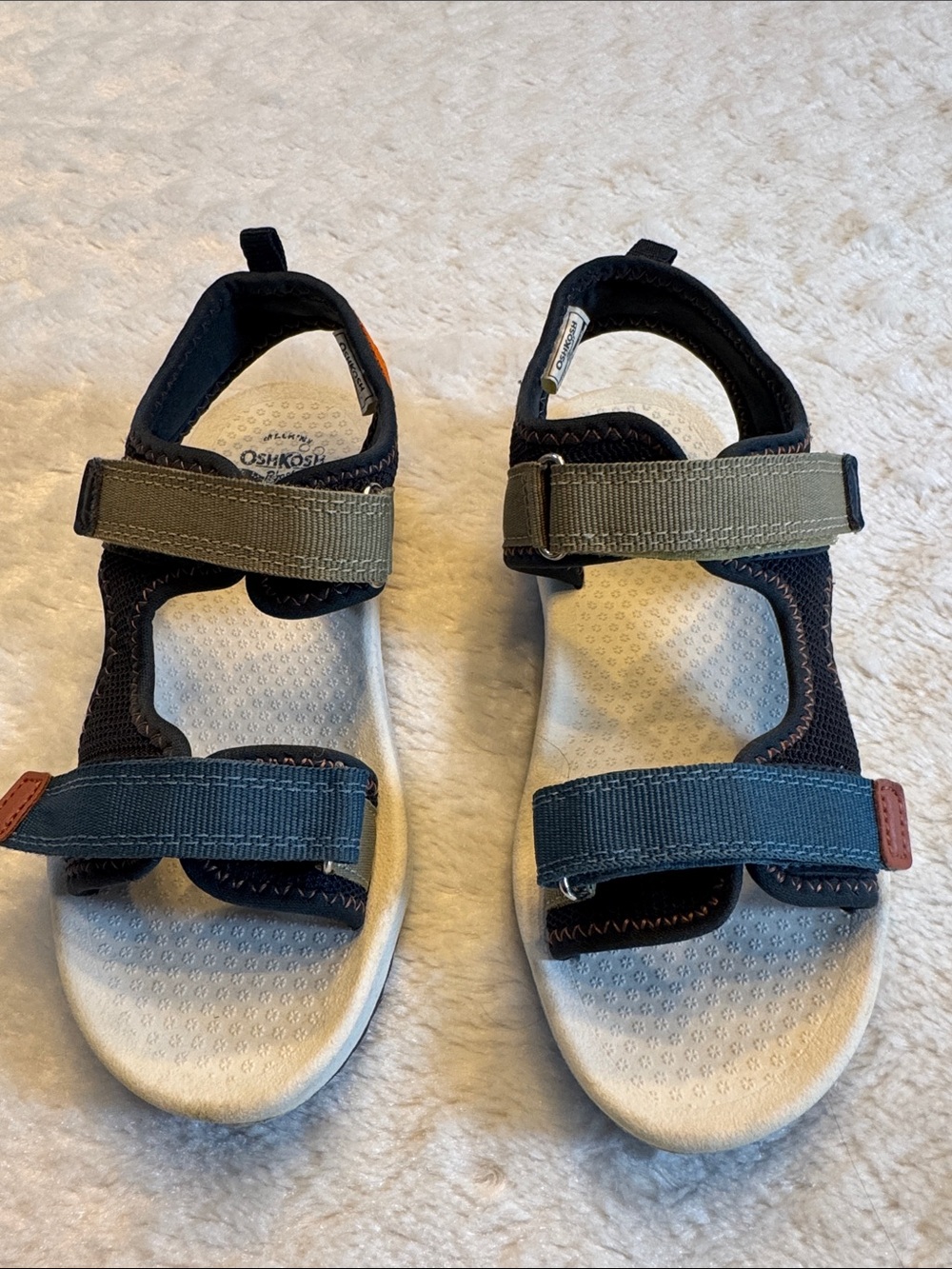 OshKosh B'gosh Boys Sport Sandals Gray Blue Hook & Loop Size 1 EUC